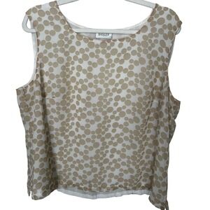 BASLER Sleeveless Blouse White with Tan Polka Dots Women's Size 44‎